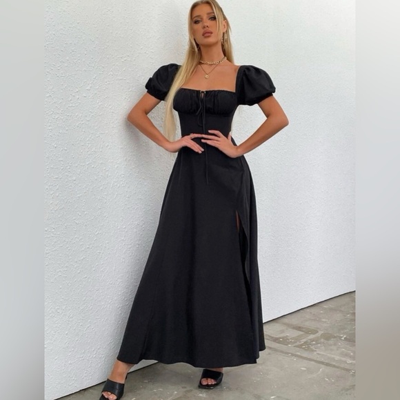 Black Off-Shoulder Milkmaid Dress - Picture 2 of 5